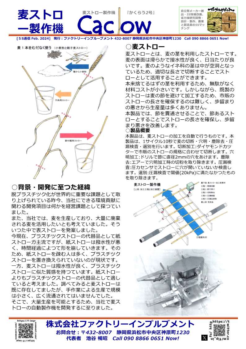 麦ストロー製作機で地域をリボーンする『かくらう２号』・株式会社ファクトリーインプルブメント